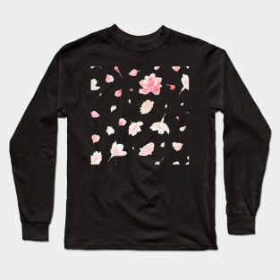 Dancing among the sakura petals - Dark background Long Sleeve T-Shirt